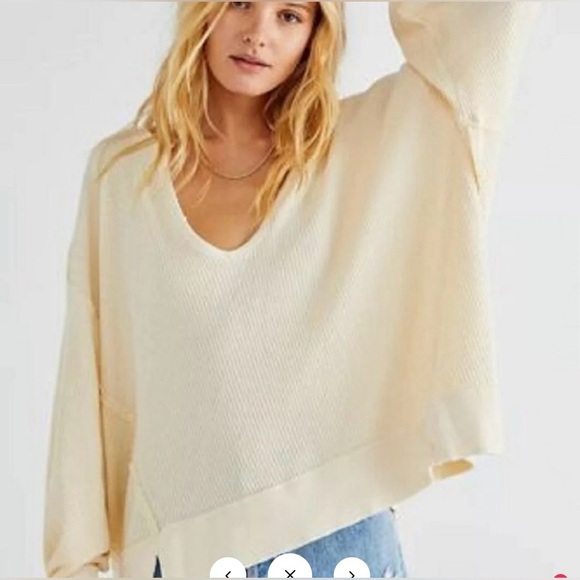 NWT Free People M Santa Clara Thermal in Alabaster White Top New V-Neck $78 ret. - Picture 4 of 7
